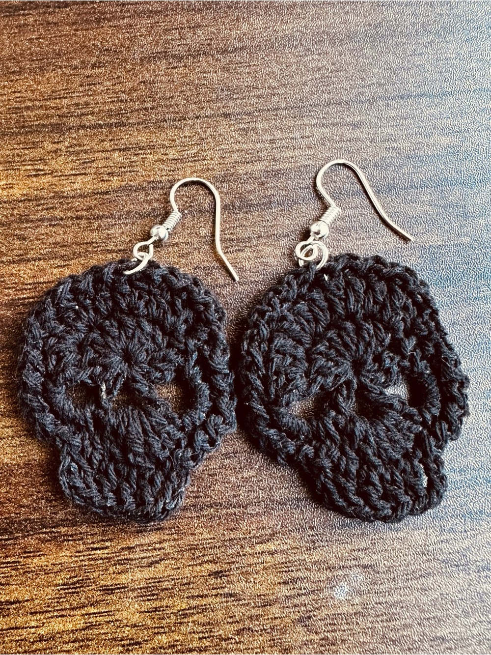 Handmade Black Crochet Skull Earrings - Women Accessories